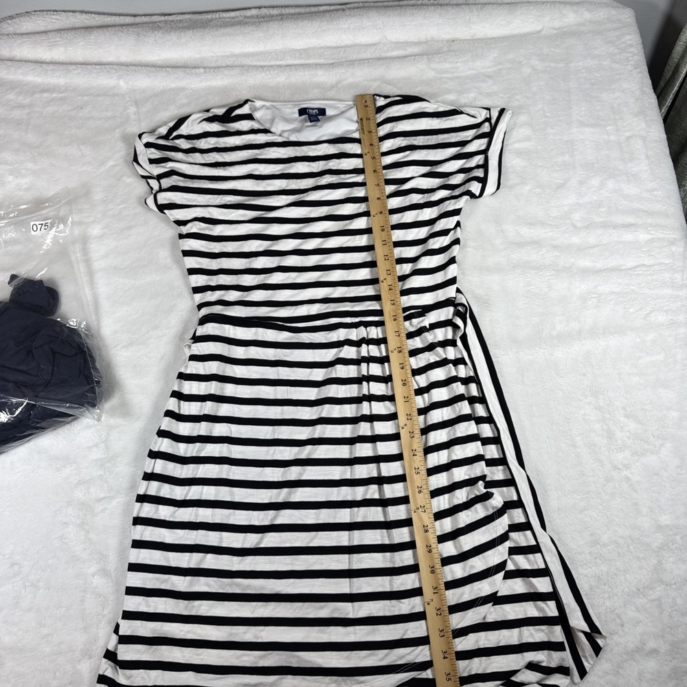 Chaps Womens Medium Short Sleeve Knit Dress Bundle Navy Blue & Striped 2 Pack - Picture 6 of 8